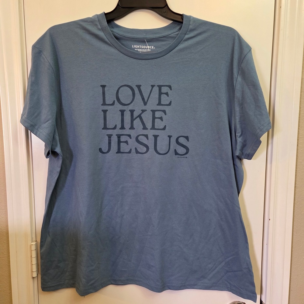 LightSource Love Like Jesus Graphic Tee Blue Boxy Fit Unisex Large